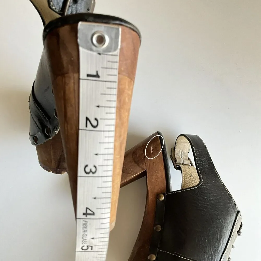 Bed Stu Cobbler Magnet Leather Oxford Slingback Wood Clogs 9